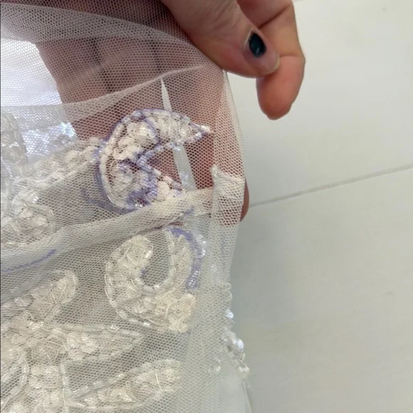 Lulus Momentous Love White Beaded Bustier Mesh Mermaid Maxi Dress Size Large - Picture 16 of 16